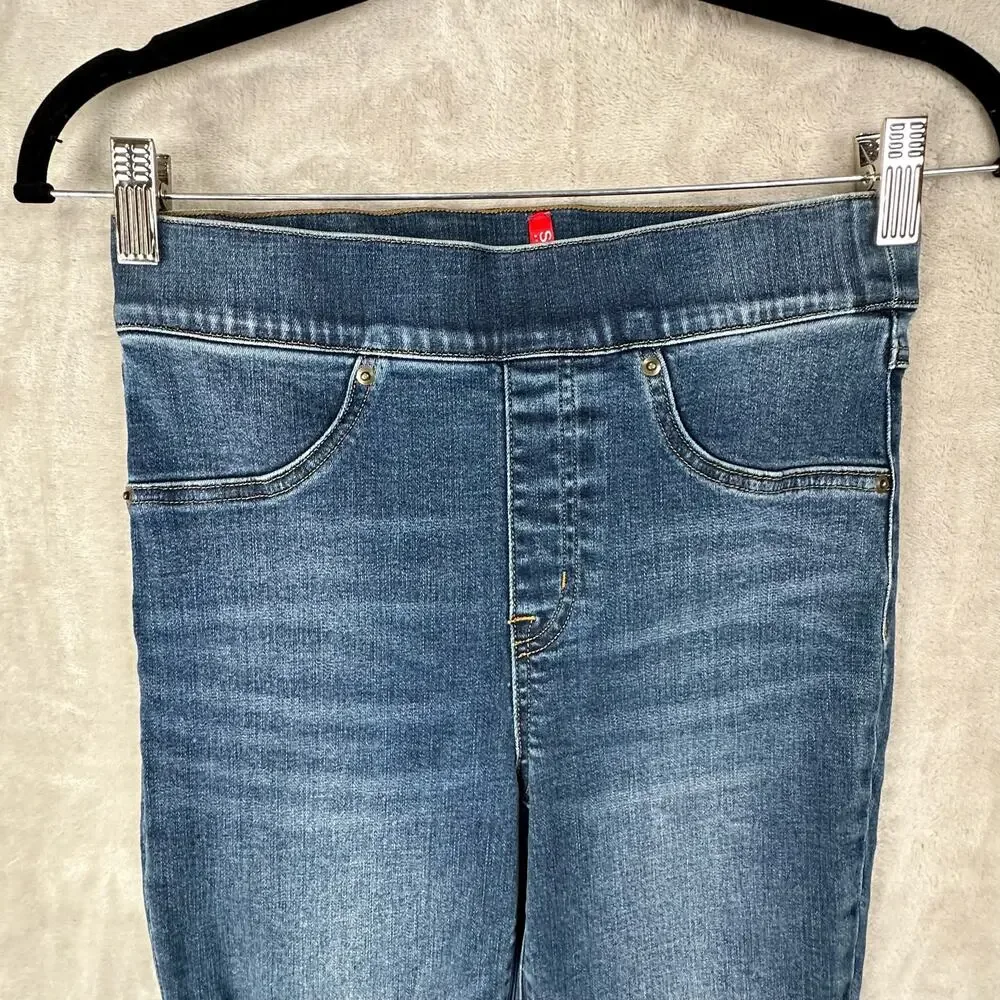 Spanx Jeans Womens Small Blue Skinny High Rise Raw Hem Slimming Stretch Casual